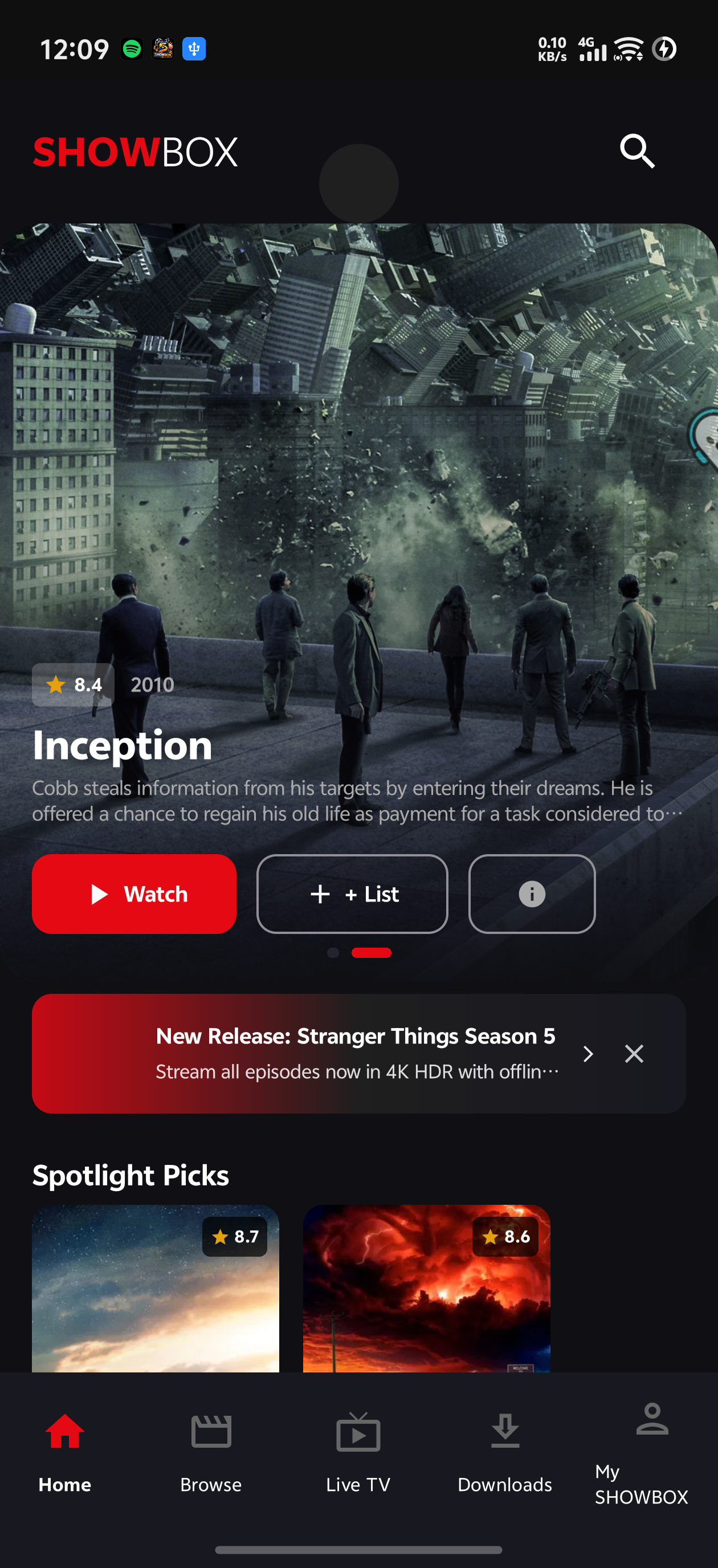 SHOWBOX Downloads Screen