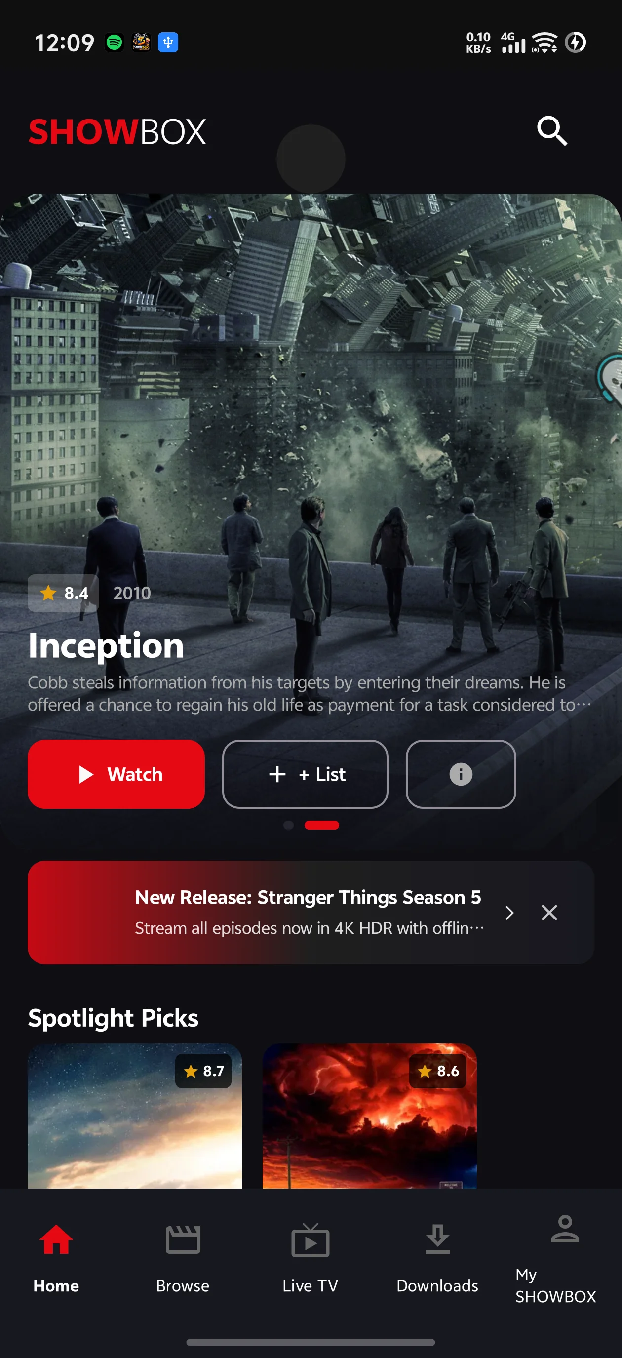 SHOWBOX Downloads Screen