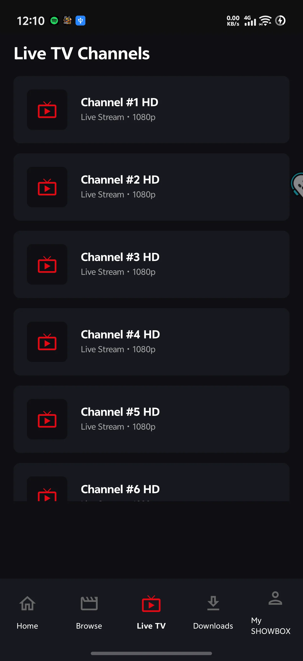 SHOWBOX Player Screen